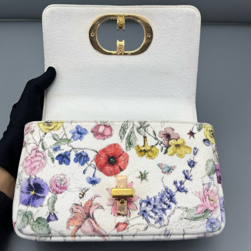 Dior Print Small Caro Bag Canvas White Yellow Red