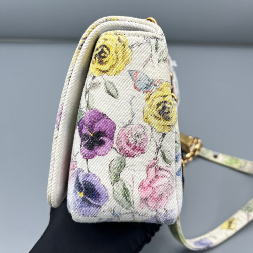 Dior Print Small Caro Bag Canvas White Yellow Red