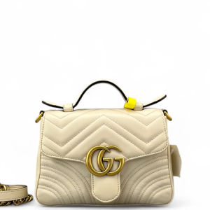 Gucci Mini GG Marmont Top Handle Shoulder Bag Calfskin White