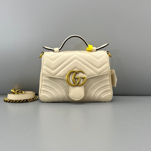Gucci Mini GG Marmont Top Handle Shoulder Bag Calfskin White