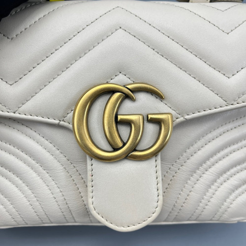 Gucci Mini GG Marmont Top Handle Shoulder Bag Calfskin White