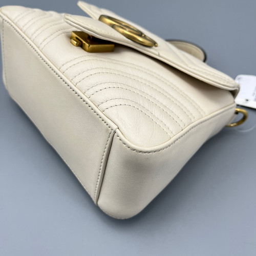 Gucci Mini GG Marmont Top Handle Shoulder Bag Calfskin White