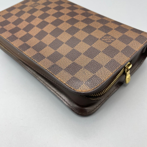 Louis Vuitton Pochette Saint Louis Clutch Damier Ebene Calfskin Dark Brown Light Brown