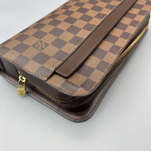 Louis Vuitton Pochette Saint Louis Clutch Damier Ebene Calfskin Dark Brown Light Brown