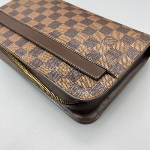 Louis Vuitton Pochette Saint Louis Clutch Damier Ebene Calfskin Dark Brown Light Brown