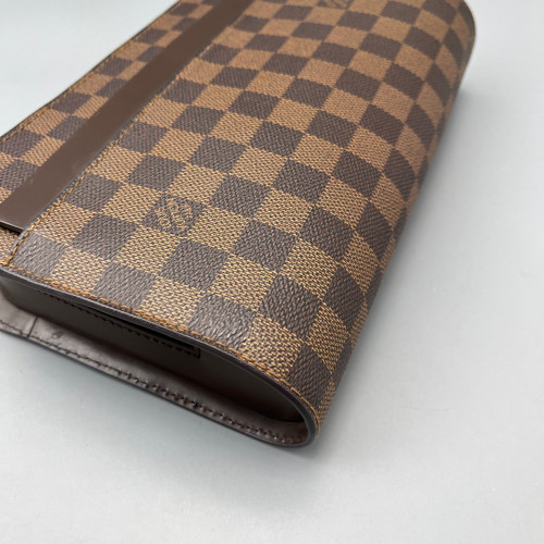 Louis Vuitton Pochette Saint Louis Clutch Damier Ebene Calfskin Dark Brown Light Brown