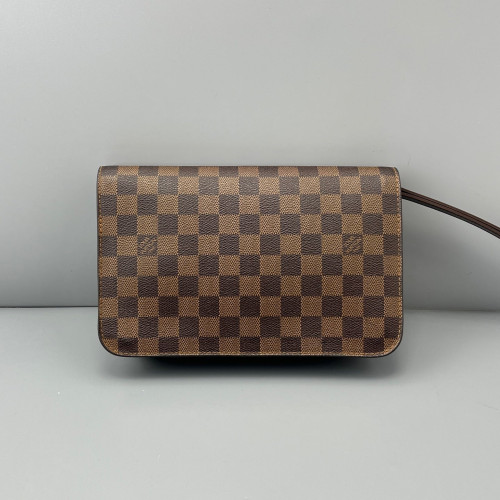 Louis Vuitton Pochette Saint Louis Clutch Damier Ebene Calfskin Dark Brown Light Brown