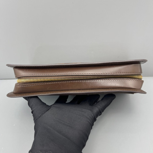 Louis Vuitton Pochette Saint Louis Clutch Damier Ebene Calfskin Dark Brown Light Brown