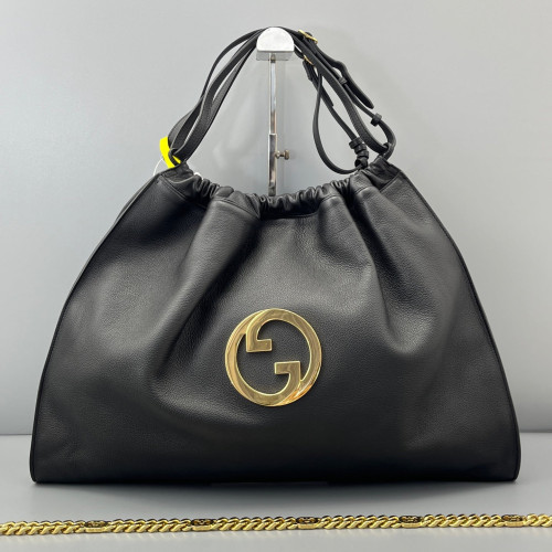 Gucci Interlocking G Tote Bag Grained Calfskin Black