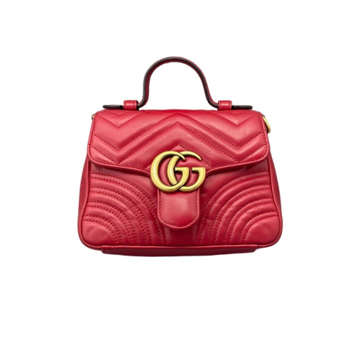 Gucci Top Handle Chevron Messenger Calfskin Red