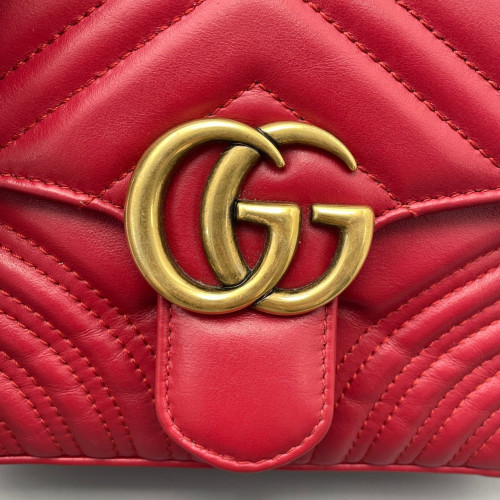 Gucci Top Handle Chevron Messenger Calfskin Red