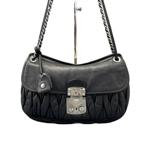 Miu Miu Gaufre Flap Bag Crumpled Lambskin Black Miu Miu Gaufre Flap Bag Crumpled Lambskin Black