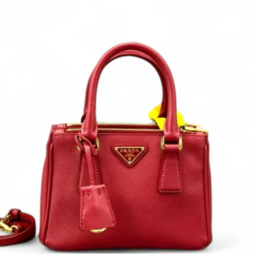 Prada Mini Galleria Double Zip Tote Saffiano Calfskin Red