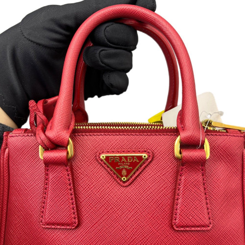 Prada Mini Galleria Double Zip Tote Saffiano Calfskin Red