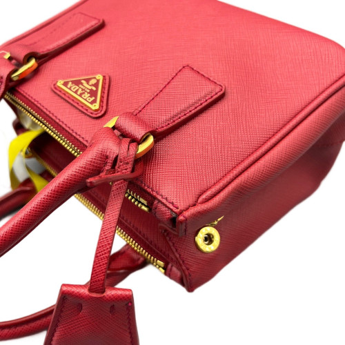 Prada Mini Galleria Double Zip Tote Saffiano Calfskin Red