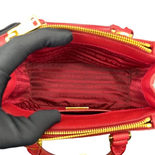 Prada Mini Galleria Double Zip Tote Saffiano Calfskin Red