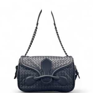 Bottega Veneta Intrecciato Shoulder Bag Calfskin Intrecciato Black