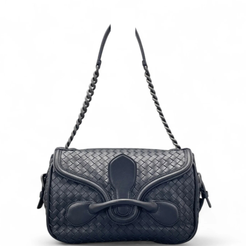 Bottega Veneta Intrecciato Shoulder Bag Calfskin Intrecciato Black