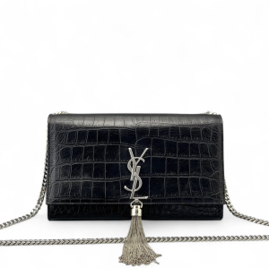 Yves Saint Laurent Medium Kate Corssbody Bag Calfskin Crocodile Embossed Black