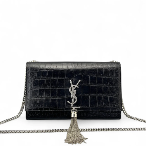 Yves Saint Laurent Medium Kate Corssbody Bag Calfskin Crocodile Embossed Black Yves Saint Laurent Medium Kate Corssbody Bag Calfskin Crocodile Embossed Black