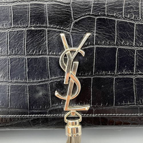 Yves Saint Laurent Medium Kate Corssbody Bag Calfskin Crocodile Embossed Black Yves Saint Laurent Medium Kate Corssbody Bag Calfskin Crocodile Embossed Black