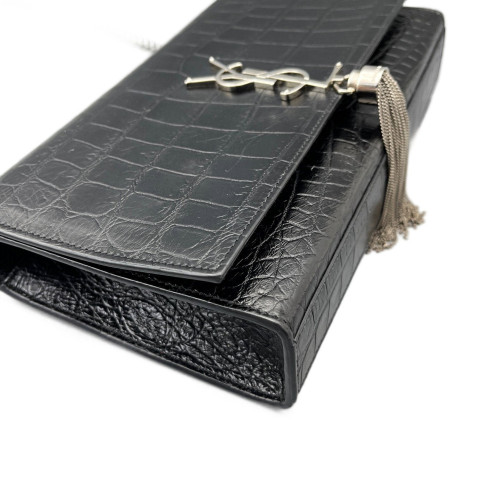 Yves Saint Laurent Medium Kate Corssbody Bag Calfskin Crocodile Embossed Black Yves Saint Laurent Medium Kate Corssbody Bag Calfskin Crocodile Embossed Black