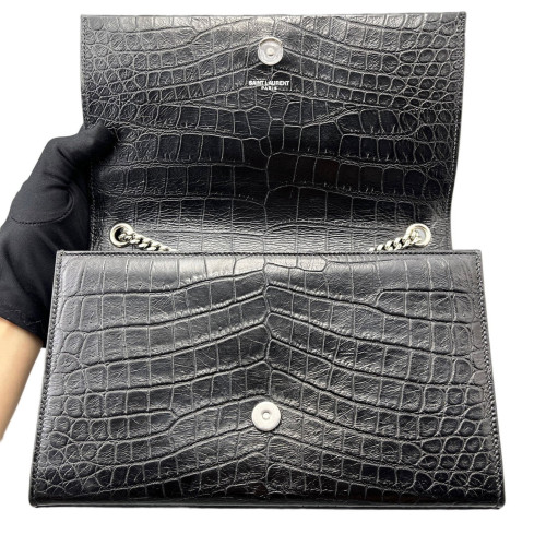 Yves Saint Laurent Medium Kate Corssbody Bag Calfskin Crocodile Embossed Black Yves Saint Laurent Medium Kate Corssbody Bag Calfskin Crocodile Embossed Black