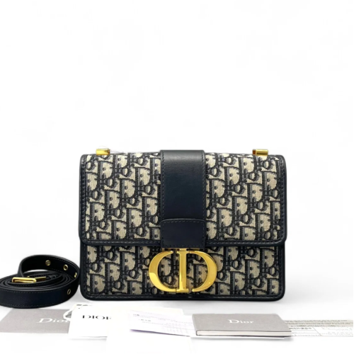 Dior 30 Montaigne Flap Bag Oblique Navy Beige