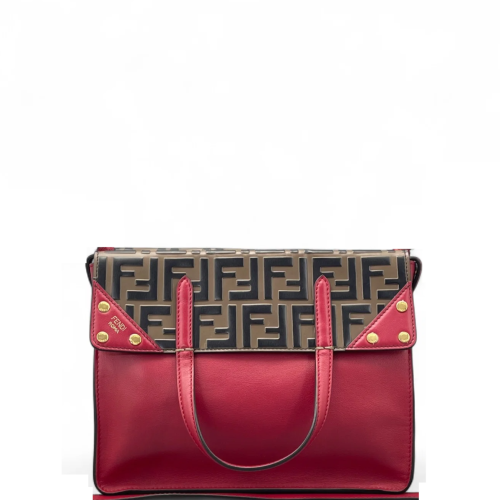 Fendi Small Flip Tote Embossed FF Red Brown