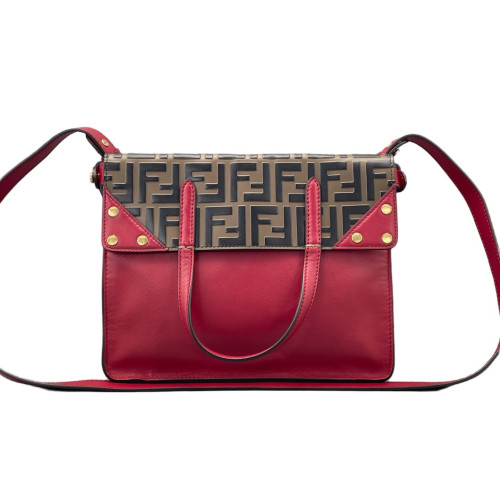 Fendi Small Flip Tote Embossed FF Red Brown