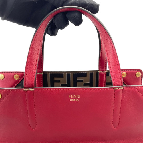 Fendi Small Flip Tote Embossed FF Red Brown