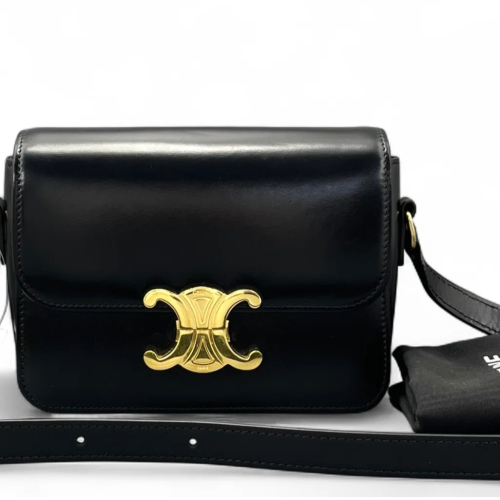 Celine Teen Triomphe Shoulder Bag Smooth Calfskin Black