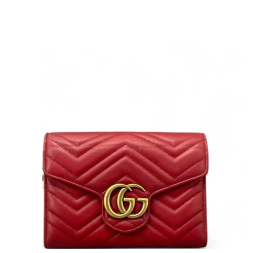 Gucci GG Marmont Chain Wallet Calfskin Red