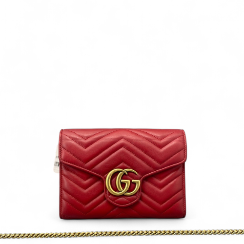 Gucci GG Marmont Chain Wallet Calfskin Red