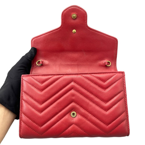 Gucci GG Marmont Chain Wallet Calfskin Red