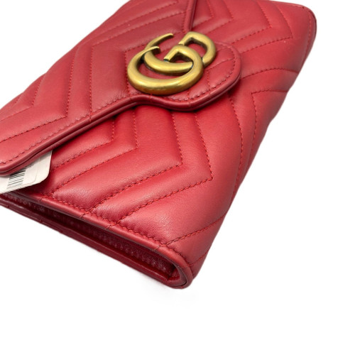 Gucci GG Marmont Chain Wallet Calfskin Red