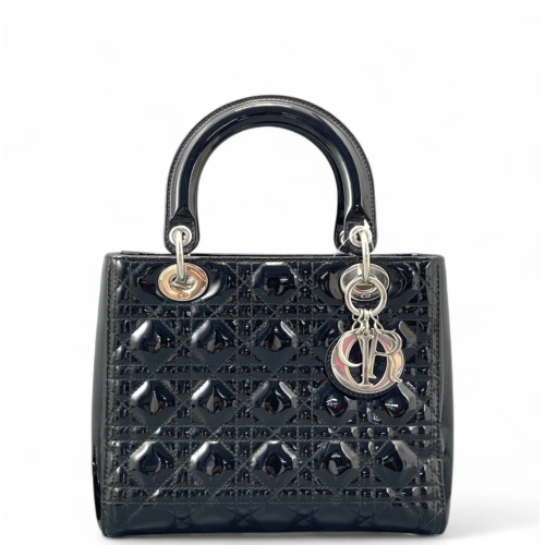 Dior Medium Lady Dior Patent Calfskin Black