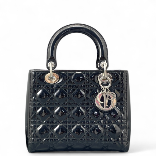 Dior Medium Lady Dior Patent Calfskin Black