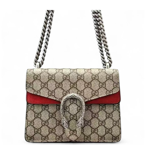 Gucci Mini Dionysus Chain Wallet GG Monogram Beige Red
