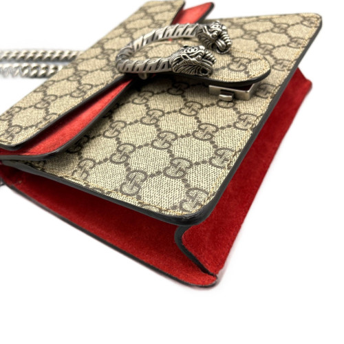 Gucci Mini Dionysus Chain Wallet GG Monogram Beige Red