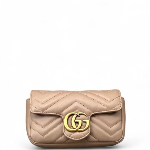 Gucci Chevron Super Mini GG Marmont Calfskin Natural Tan