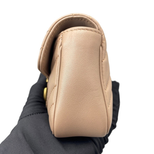 Gucci Chevron Super Mini GG Marmont Calfskin Natural Tan