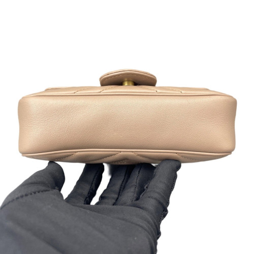 Gucci Chevron Super Mini GG Marmont Calfskin Natural Tan