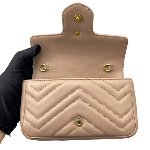 Gucci Chevron Super Mini GG Marmont Calfskin Natural Tan