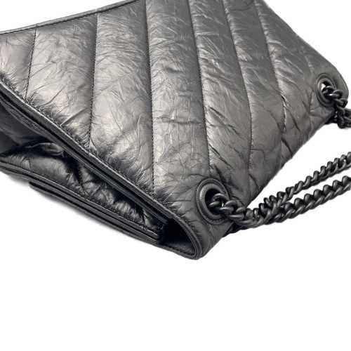 Balenciaga Medium Crush Chain Shoulder Bag Arena Lambskin Black Balenciaga Medium Crush Chain Shoulder Bag Arena Lambskin Black