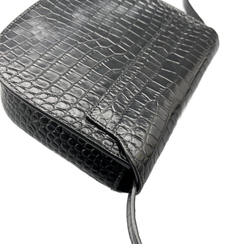 Yves Saint Laurent Saddle Bag Calfskin Crocodile Embossed Black