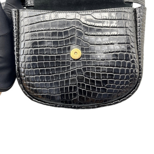 Yves Saint Laurent Saddle Bag Calfskin Crocodile Embossed Black