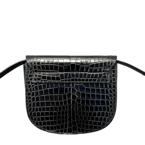 Yves Saint Laurent Saddle Bag Calfskin Crocodile Embossed Black