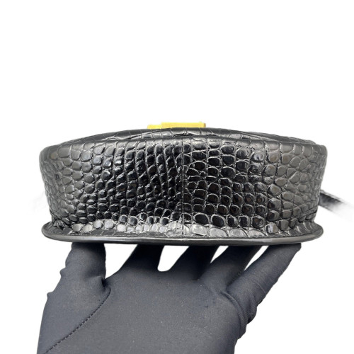Yves Saint Laurent Saddle Bag Calfskin Crocodile Embossed Black