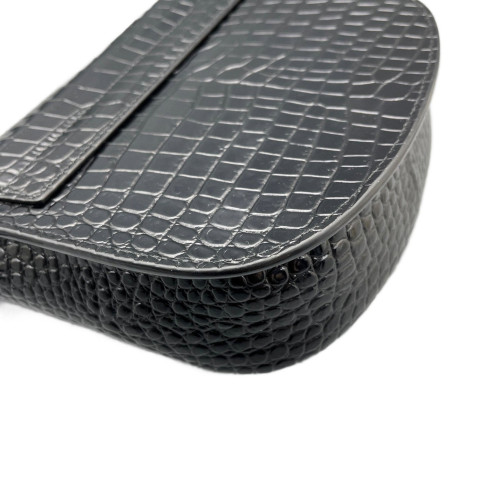 Yves Saint Laurent Saddle Bag Calfskin Crocodile Embossed Black